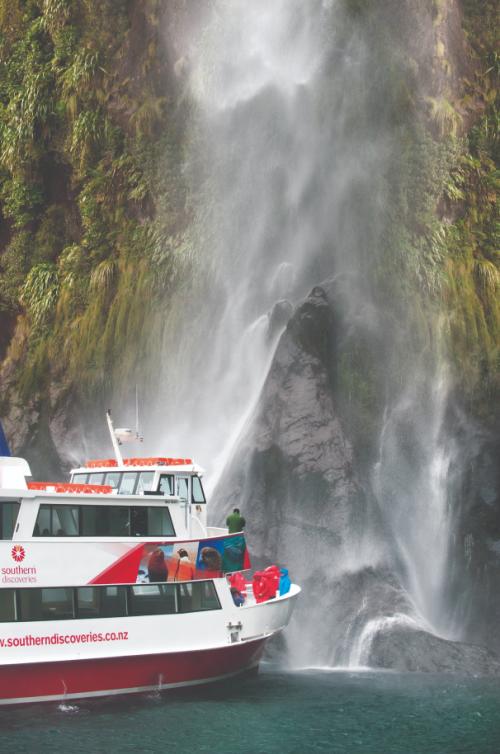 Milford Sound Nature Cruise at a waterfall