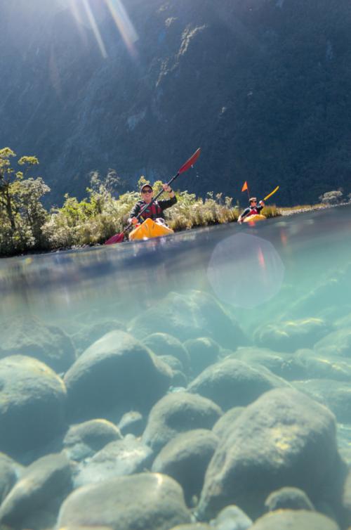 Kayaking in Milford Sound crystal clear waters