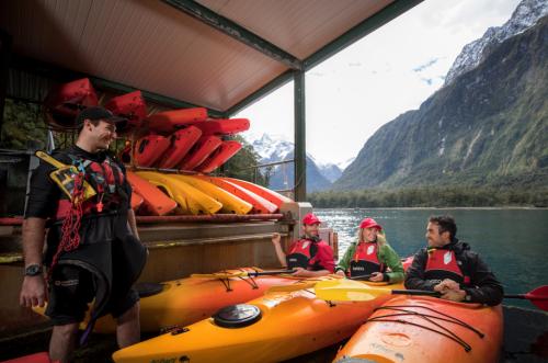 Milford Sound kayakers at their safety briefing