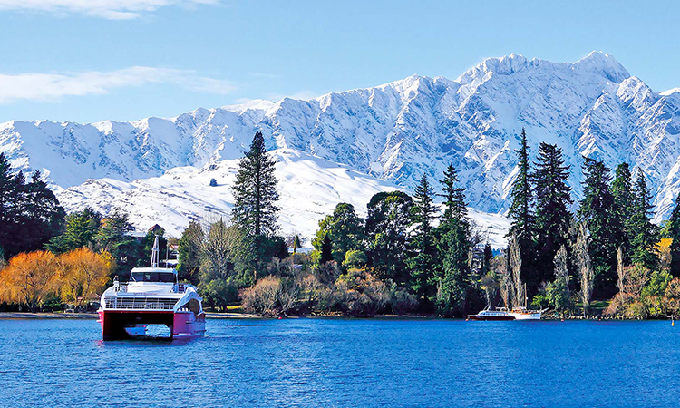 View of The Remarkables covered in snow